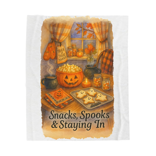 Cozy Halloween Velveteen Plush Blanket, Fall Décor, Pumpkin Spice Vibes, Perfect for Snuggling, Gift for Autumn Lovers