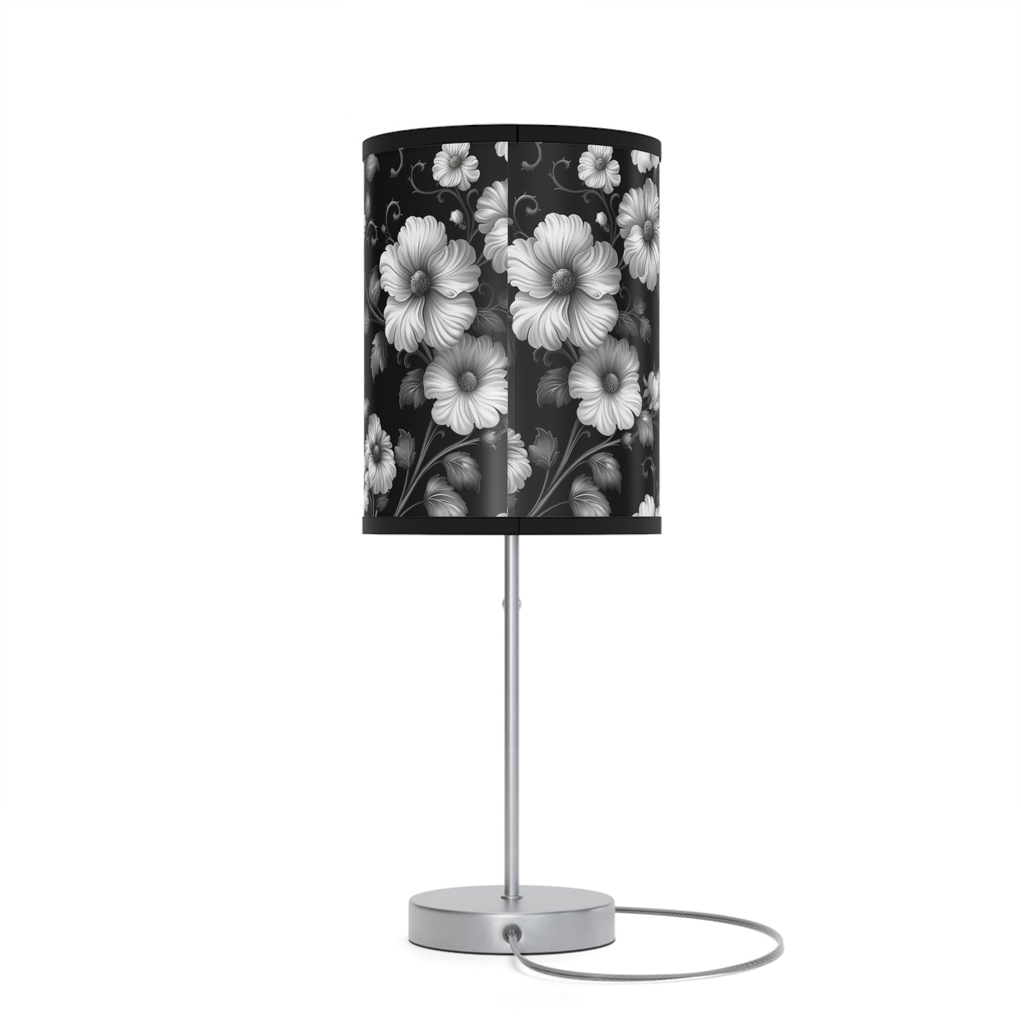 Elegant Floral Table Lamp, Modern Home Decor, Bedroom Lighting, Living Room Accent, Gift for Her, Black and White Style