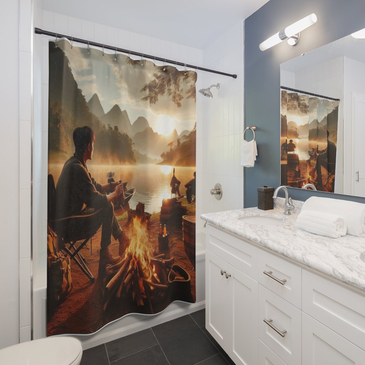Campfire Serenity Shower Curtain - Outdoor Decor, Nature Vibe, Bathroom Accessories, Gift for Nature Lovers, Camping Enthusiasts