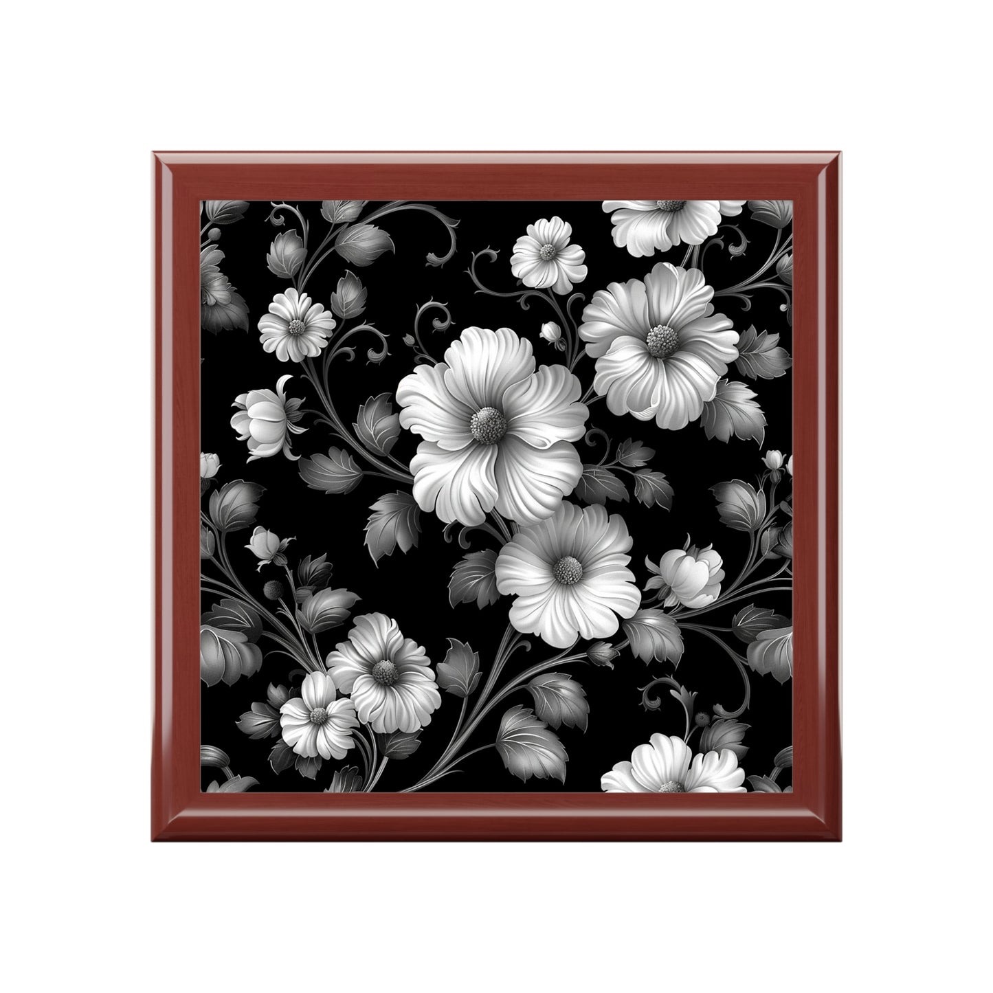 Elegant Floral Jewelry Box, Black Floral Design Keepsake, Gift for Her, Mothers Day, Wedding, Birthday, Home Decor, Jewelry Organizer