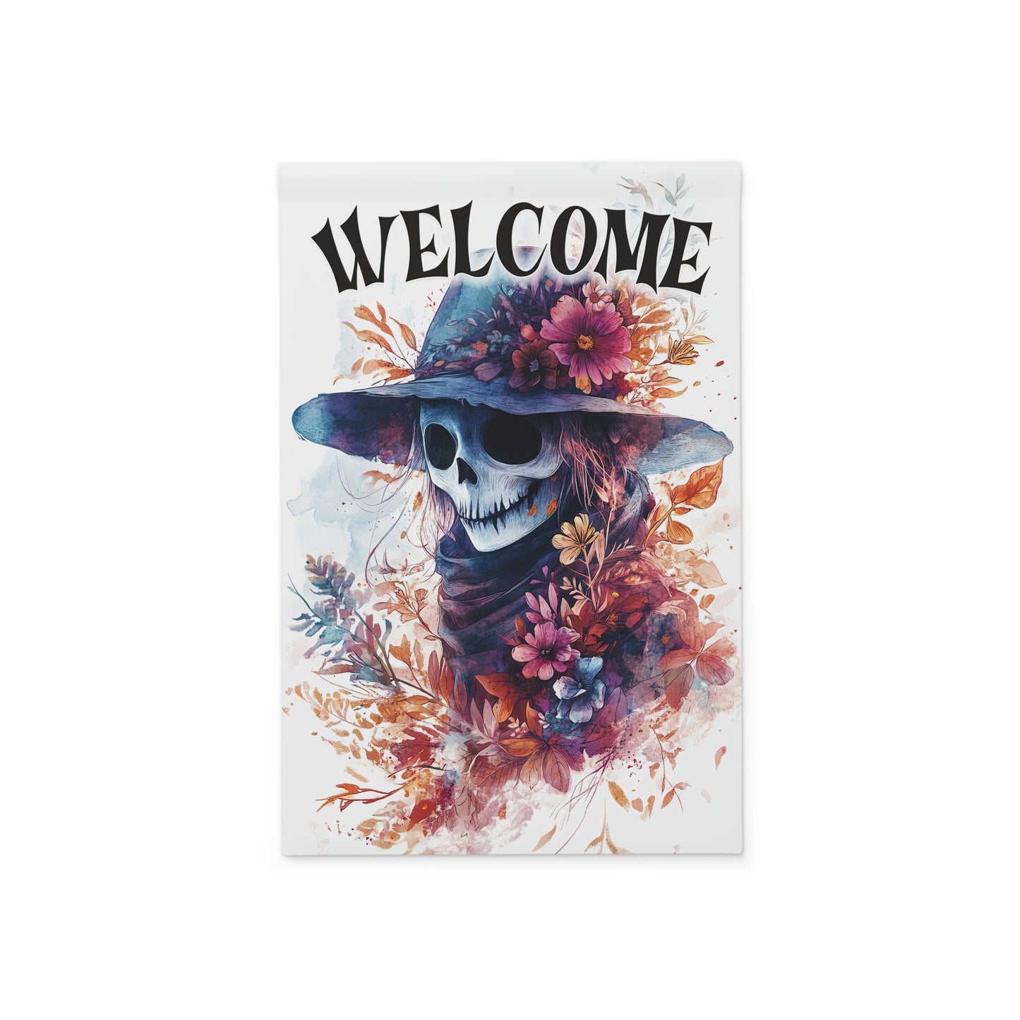 Welcome Skeleton Garden Banner, Floral Home Decor, Halloween Decoration, Outdoor Yard Sign, Fall Welcome Flag