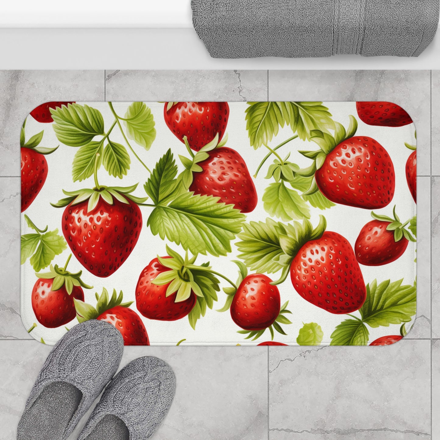 Strawberry Bath Mat - Fresh Fruit Decor, Non-Slip Bathroom Rug, Summer Vibes, Kitchen Mat, Gift for Gardeners