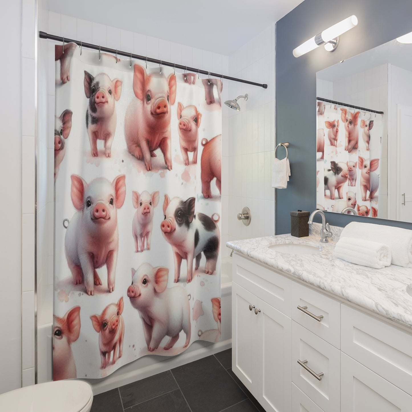 Adorable Farm Animal Shower Curtain, Cute Pig Decor, Bathroom Farmhouse Style, Unique Gift for Animal Lovers, Kids Bathroom Accessory