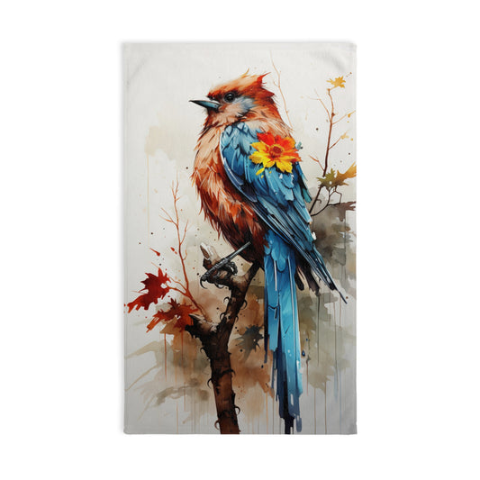 Artistic Bird Hand Towel, Colorful Bathroom Decor, Nature Lovers Gift, Elegant Kitchen Towel, Gift for Birdwatchers