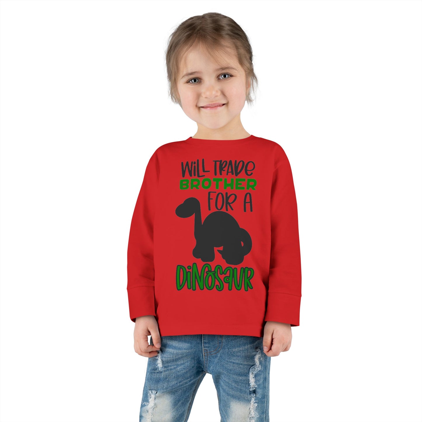 Dinosaur-Themed Toddler Long Sleeve Tee - 'Will Trade Brother for a Dinosaur', Cute Kids' Apparel, Birthday Gift, Toddler Fashion, [...]