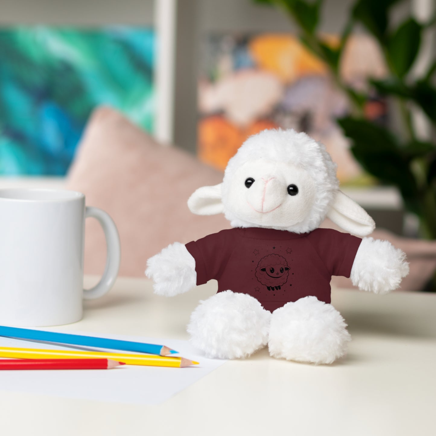 Cute Plush Sheep Toy with Custom Tee, Gift for Kids, Baby Shower Gift, Nursery Decor, Stuffed Lamb