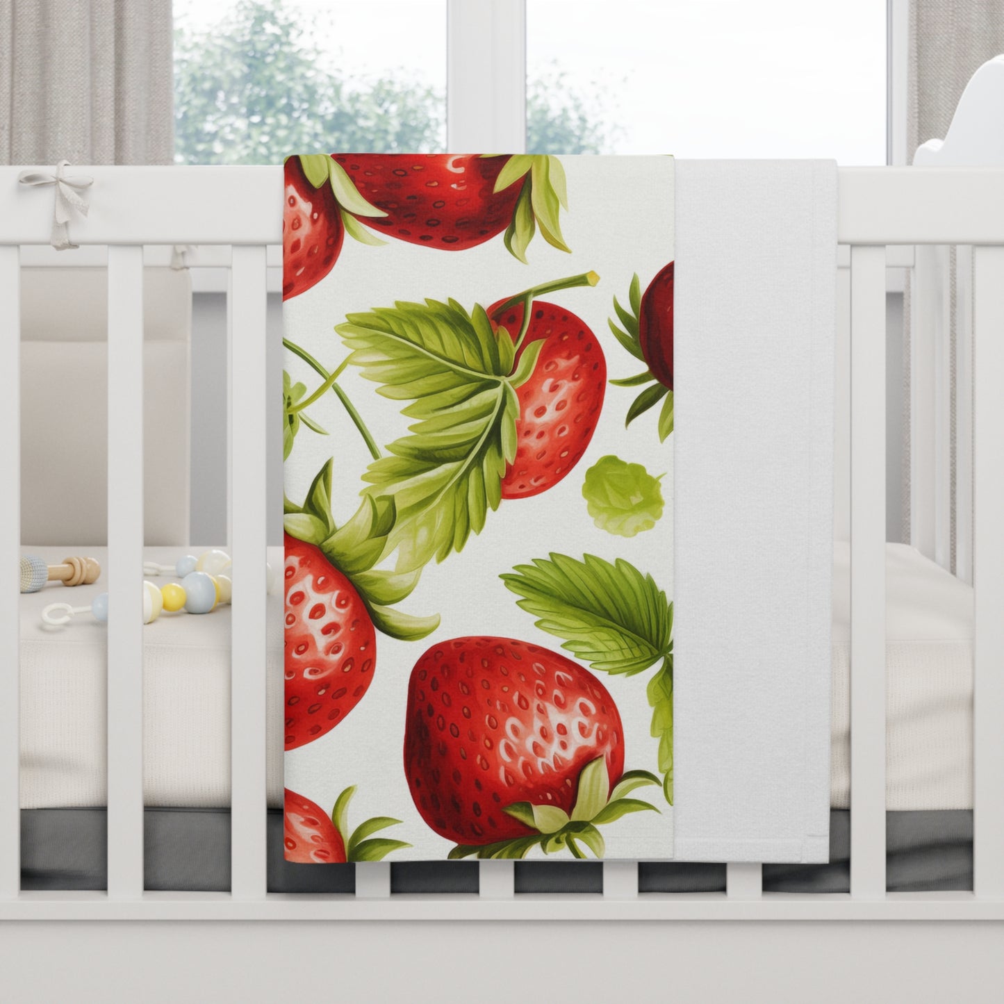 Strawberry Print Soft Fleece Baby Blanket, Nursery Decor, Baby Shower Gift, Cozy Infant Blanket, Spring Themed Nursery