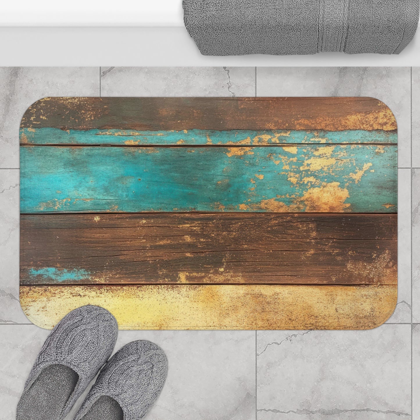Rustic Wood Bath Mat, Cozy Bathroom Decor, Farmhouse Style Mat, Beach House Accessory, Non-Slip Floor Rug