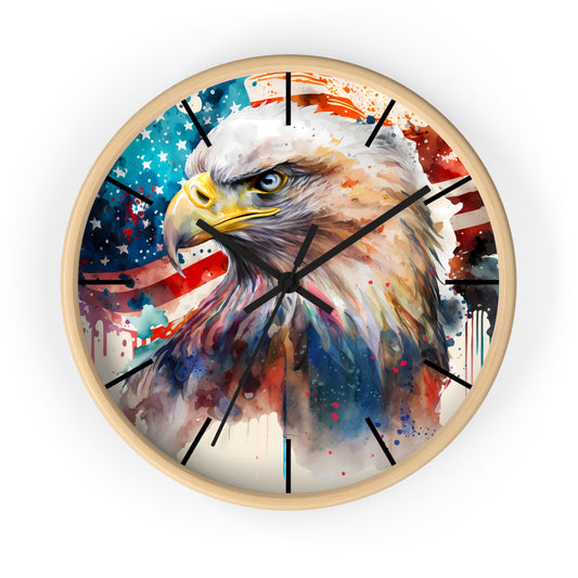 Patriotic Eagle Wall Clock, American Flag Decor, Rustic Home Accent, Independence Day Gift, Eagle Art Decoration