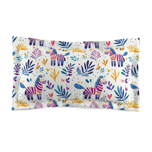 Colorful Zebra Microfiber Pillow Sham, Cute Animal Decor, Bedroom Accessories, Kids Gift, Nursery Bedding, Cozy Home Textile
