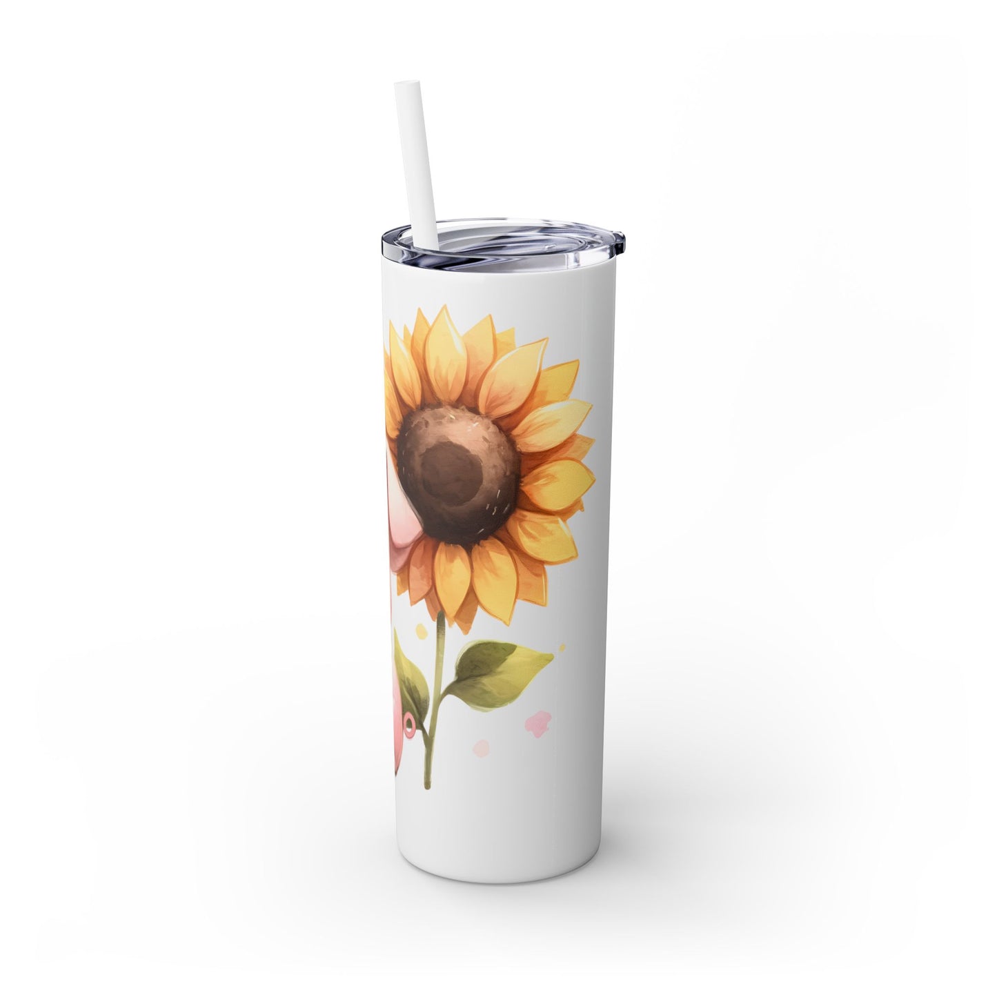 Cute Piggy Skinny Tumbler with Straw, Pig Tumbler, Sunflower Cup, Farmhouse Decor, Gift for Animal Lovers, Fun Drinkware