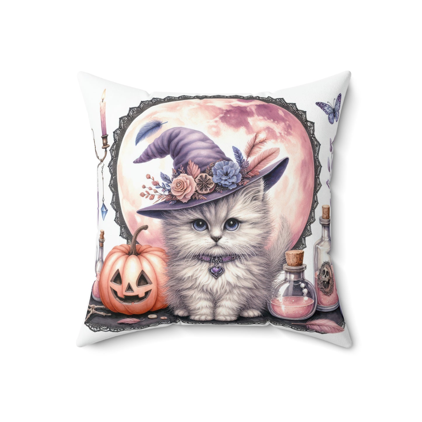 Cozy Halloween Cat Pillow, Spooky Decor, Witchy Vibe, Autumn Home Accent, Gift for Cat Lovers, Fall Celebration Cushion
