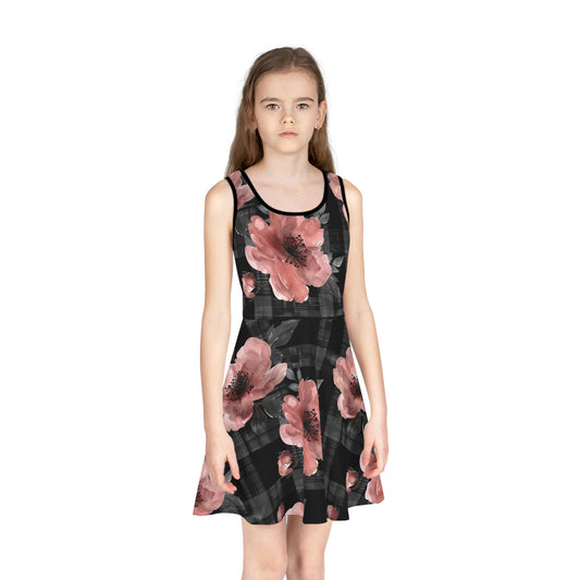 Black Plaid Floral Girls' Sundress