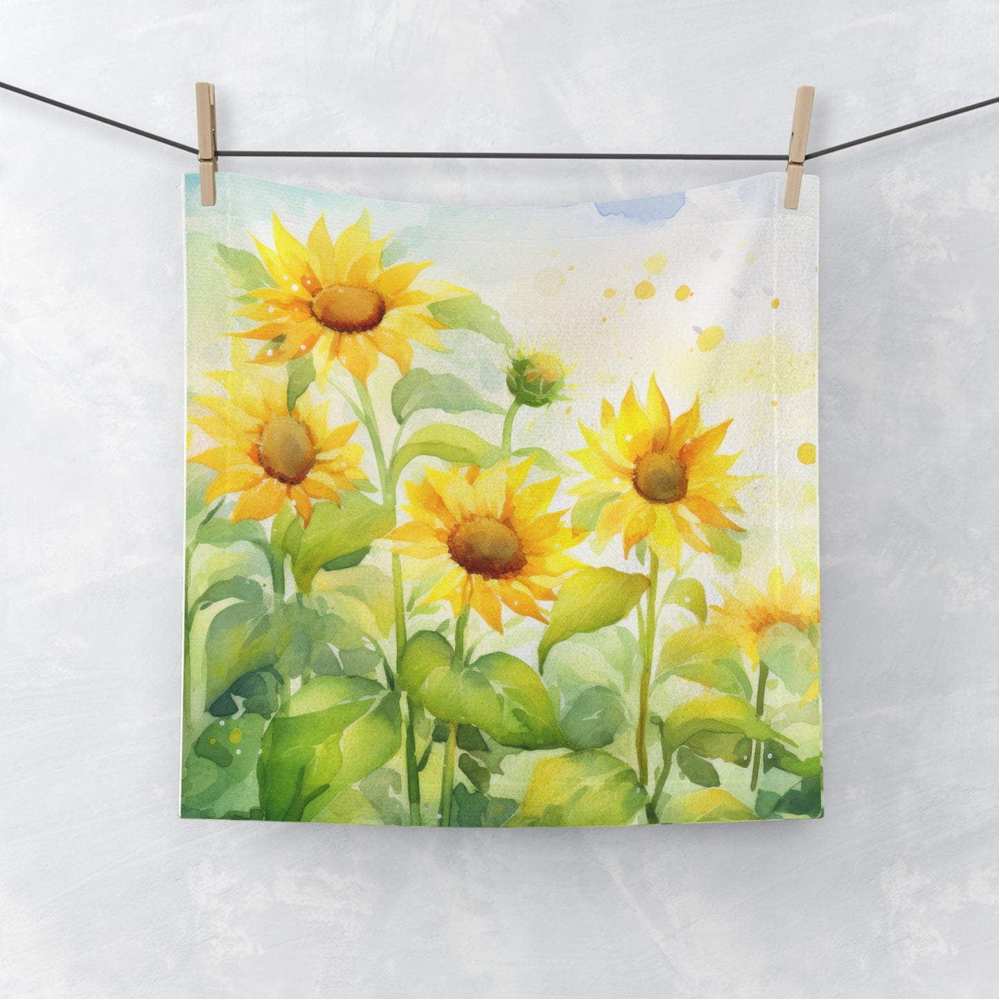 Sunflower Face Towel - Floral Cotton Hand Towel for Bathroom or Kitchen, Bright Gift for Garden Lovers, Spring Decor