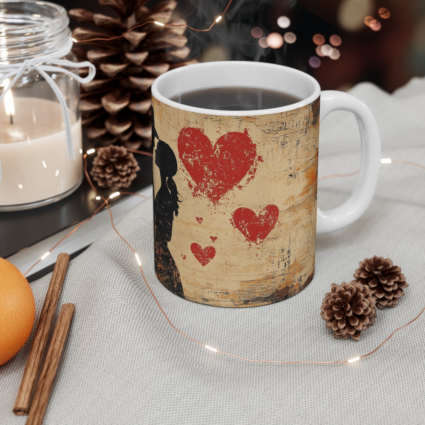Romantic Cowboy Mug, Love Gift for Couples, Heart Design Coffee Cup, Anniversary Present, Rustic Decor