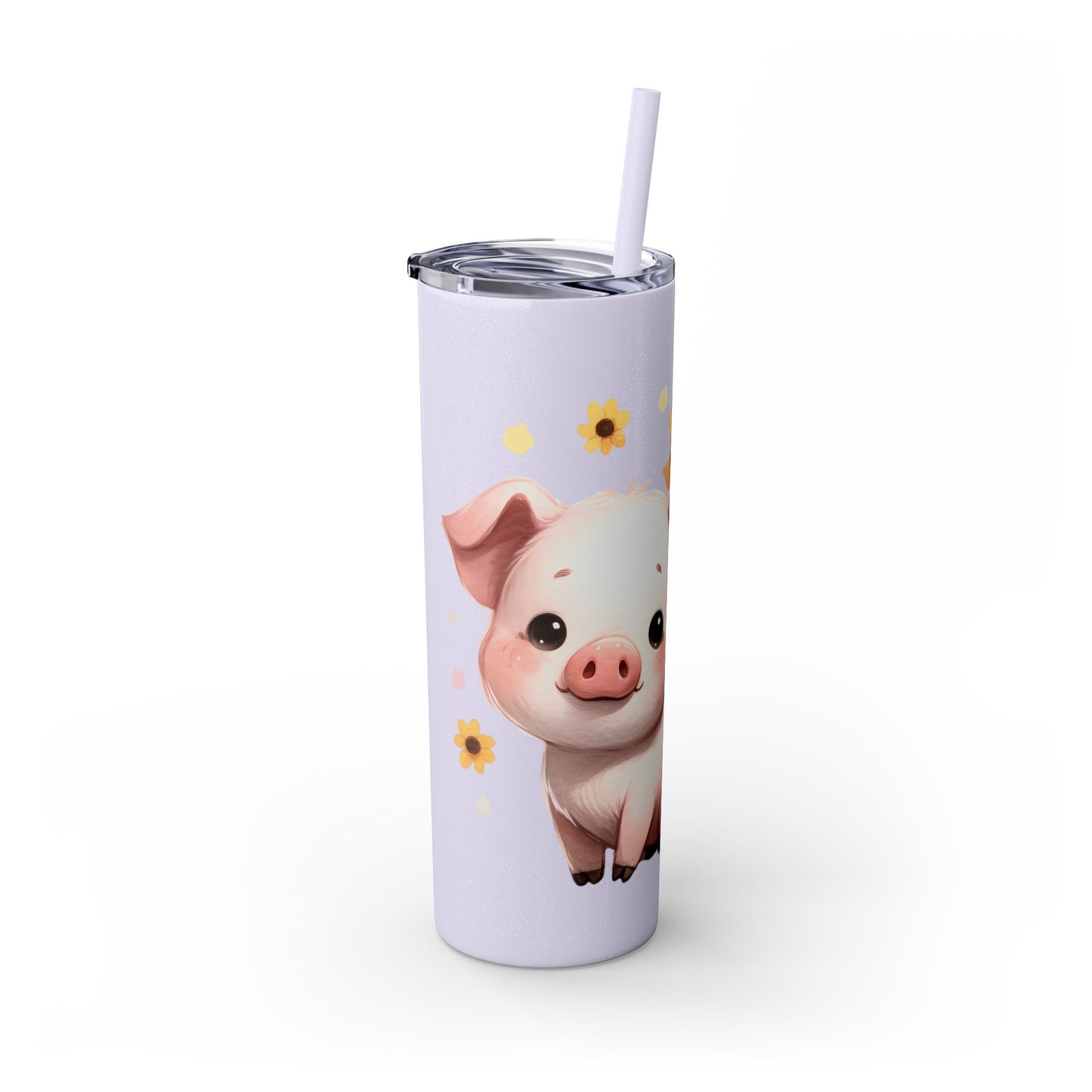 Cute Piggy Skinny Tumbler with Straw, Pig Tumbler, Sunflower Cup, Farmhouse Decor, Gift for Animal Lovers, Fun Drinkware