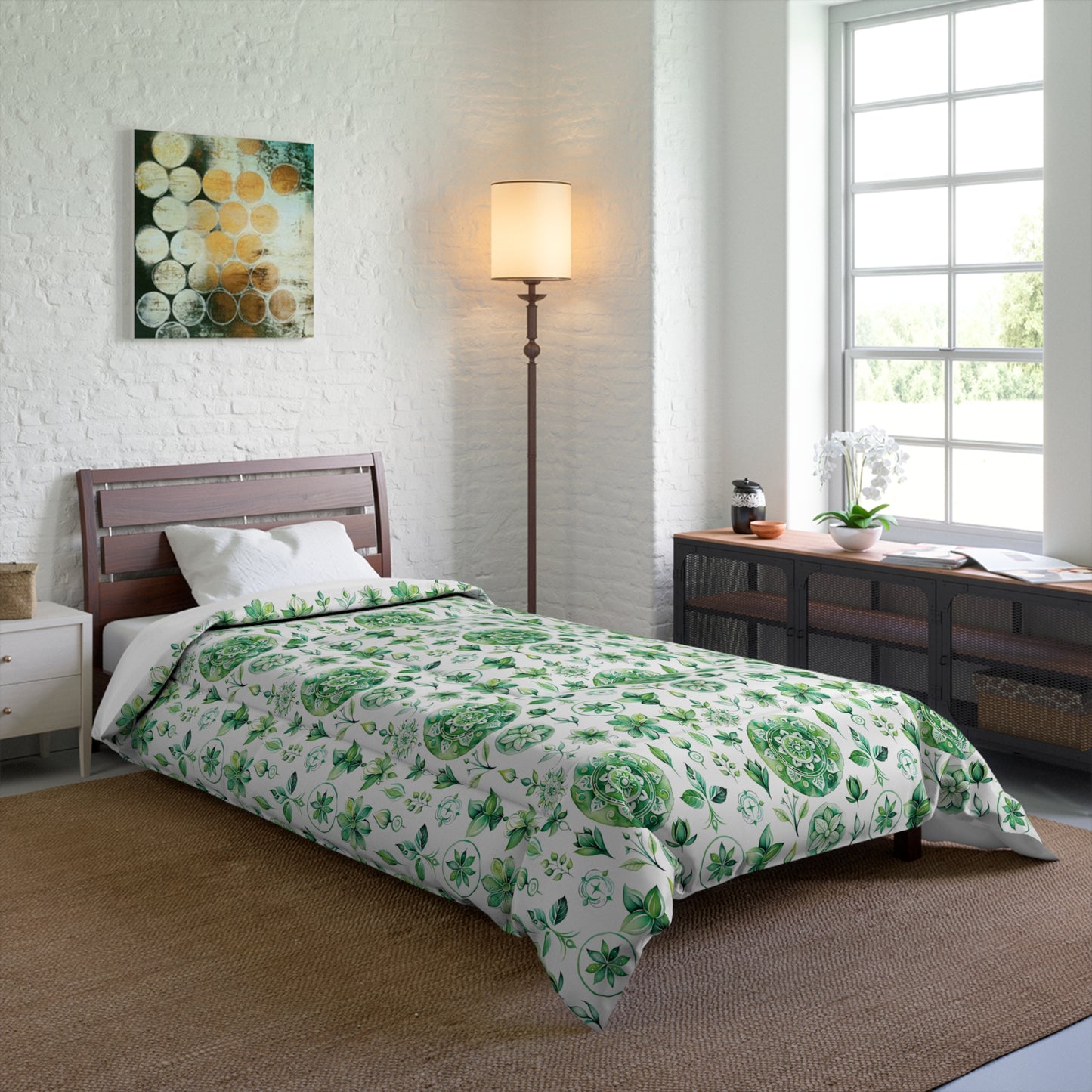 Botanical Green Comforter - Cozy Floral Quilt for Home Décor, Spring Vibes, Bedroom Refresh, Gift for Nature Lovers, Eco-Friendly Bedding