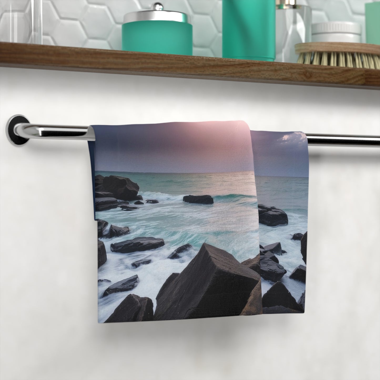 Seascape Face Towel - Ocean Wave Washcloth, Beach House Decor, Spa Gift, Bath or Gym Towel, Coastal Home Accessory