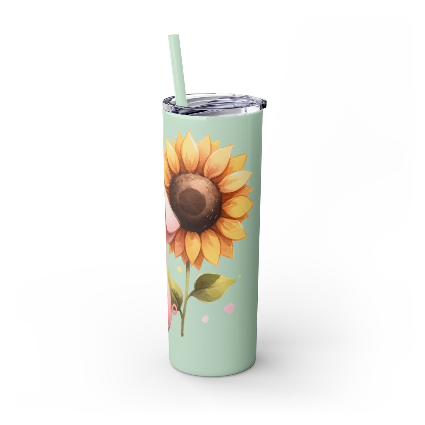 Cute Piggy Skinny Tumbler with Straw, Pig Tumbler, Sunflower Cup, Farmhouse Decor, Gift for Animal Lovers, Fun Drinkware
