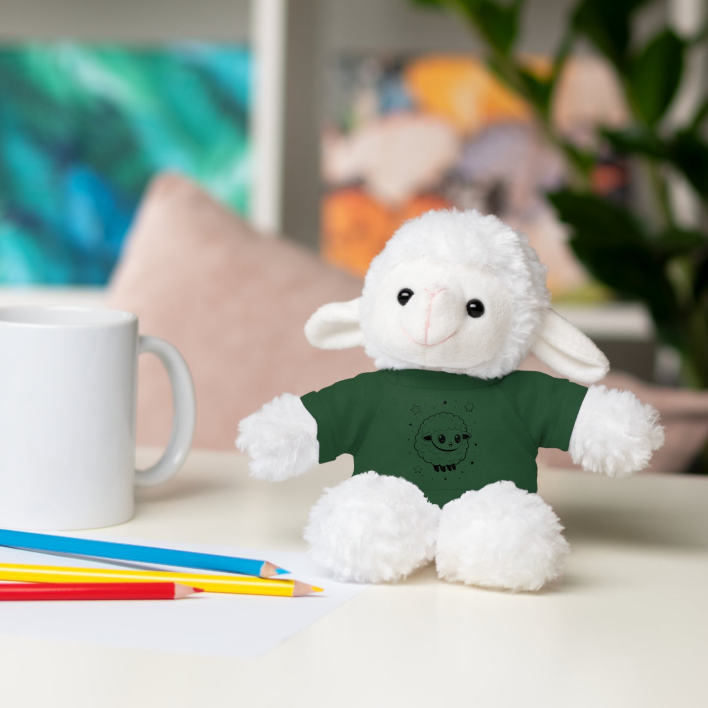 Cute Plush Sheep Toy with Custom Tee, Gift for Kids, Baby Shower Gift, Nursery Decor, Stuffed Lamb