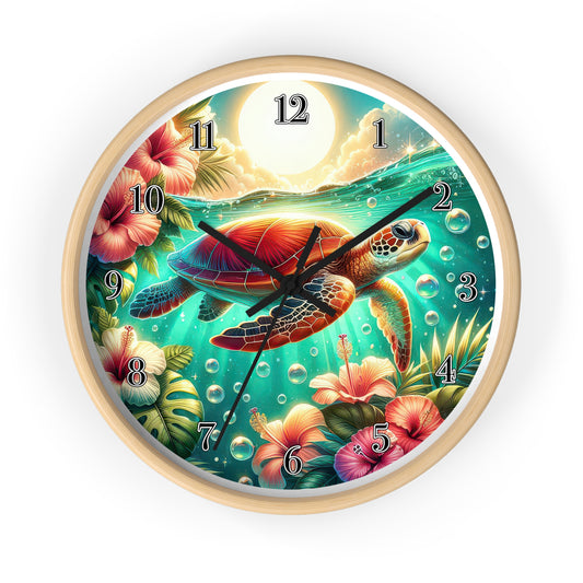 Tropical Turtle Wall Clock | Ocean Decor for Beach Lovers, Nautical Gift, Colorful Home Accent, Coastal Living, Unique Wall Art