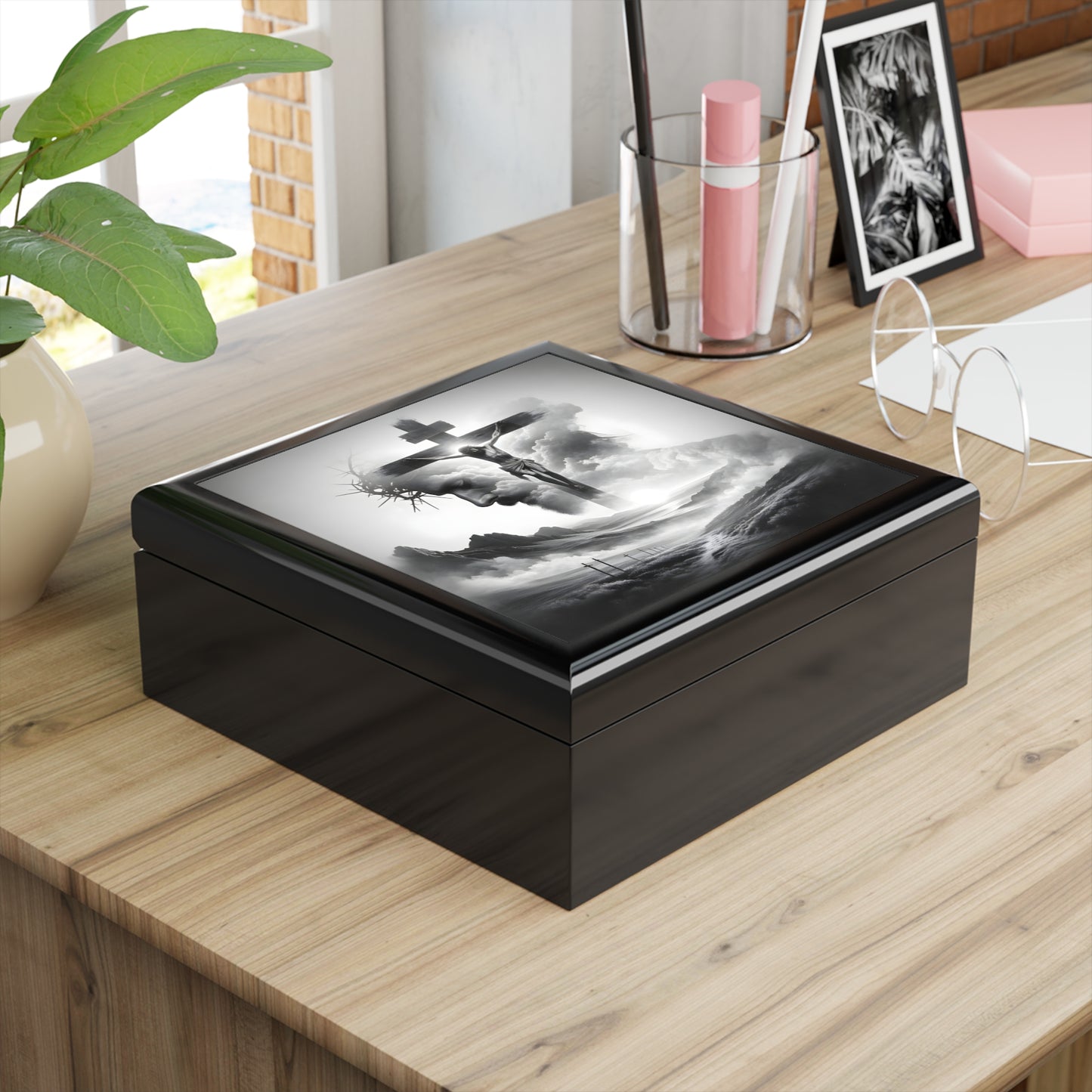 Elegant Religious Jewelry Box | Scripture Keepsake, Faith Gift, Black Box, Christian Decor, Spiritual Storage