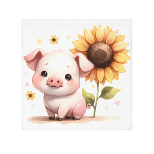 Cute Pig and Sunflower Face Towel, Adorable Bathroom Decor, Gift for Animal Lovers, Kids' Room Accessory, Farmhouse Style