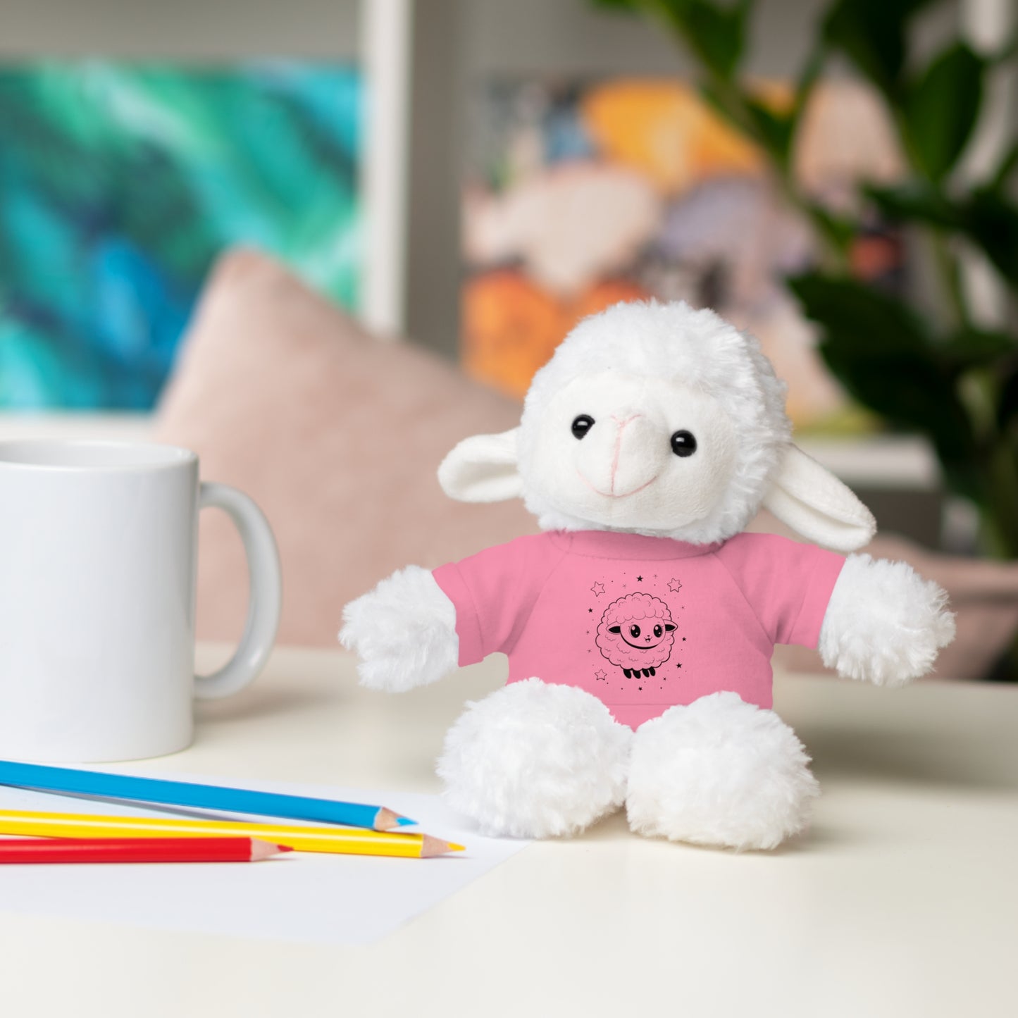 Cute Plush Sheep Toy with Custom Tee, Gift for Kids, Baby Shower Gift, Nursery Decor, Stuffed Lamb