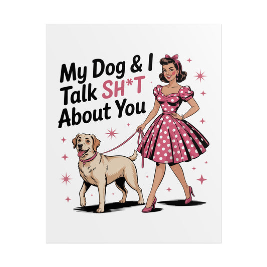 Playful Dog & Owner Rolled Poster | Vintage Pink Design | Pet Lovers Decor | Funny Wall Art | Gift for Dog Moms | Dog-Themed Home Decor