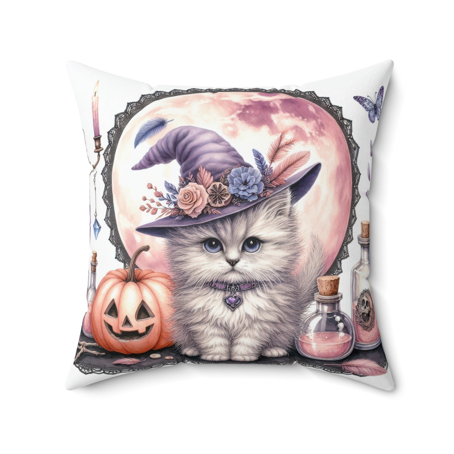Cozy Halloween Cat Pillow, Spooky Decor, Witchy Vibe, Autumn Home Accent, Gift for Cat Lovers, Fall Celebration Cushion
