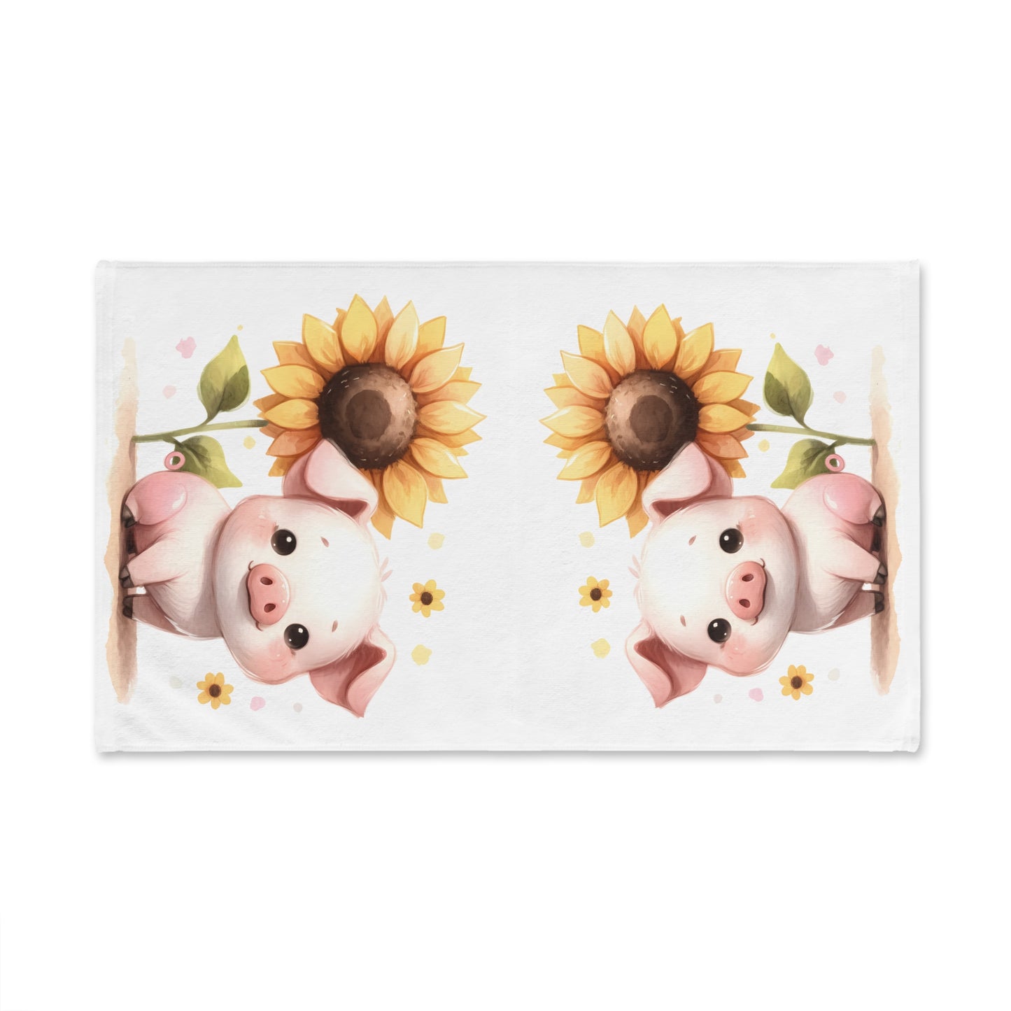 Adorable Piglet Hand Towel with Sunflower, Cute Kitchen Decor, Gift for Animal Lovers, Farmhouse Style, Baby Shower Gift