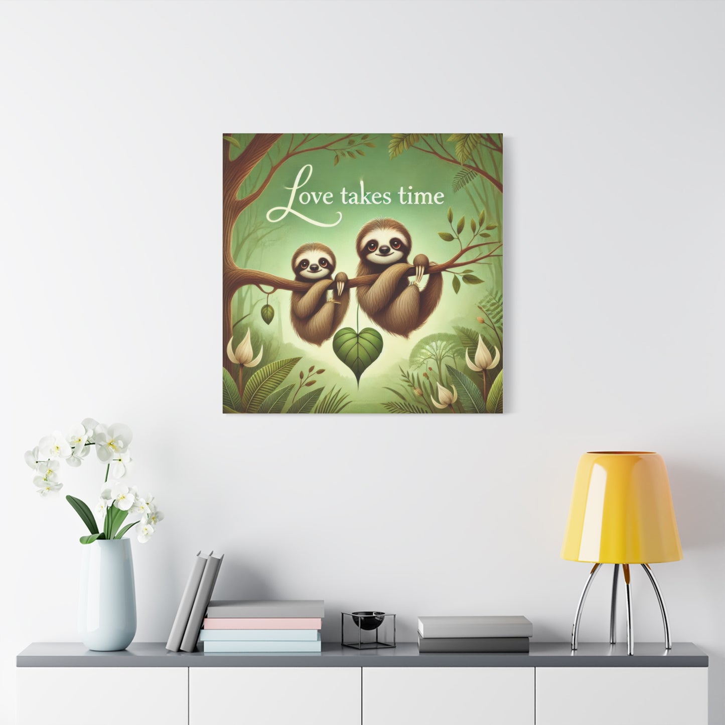 Sloth Love Canvas Wall Art, Cute Nursery Decor, Animal Illustration, Gift for Sloth Lovers, Children's Room, Love Takes Time Quote