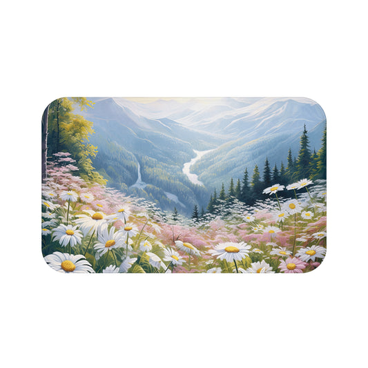 Floral Mountain Bath Mat, Nature Decor, Bathroom Accessories, Gift for Her, Cozy Home Decor