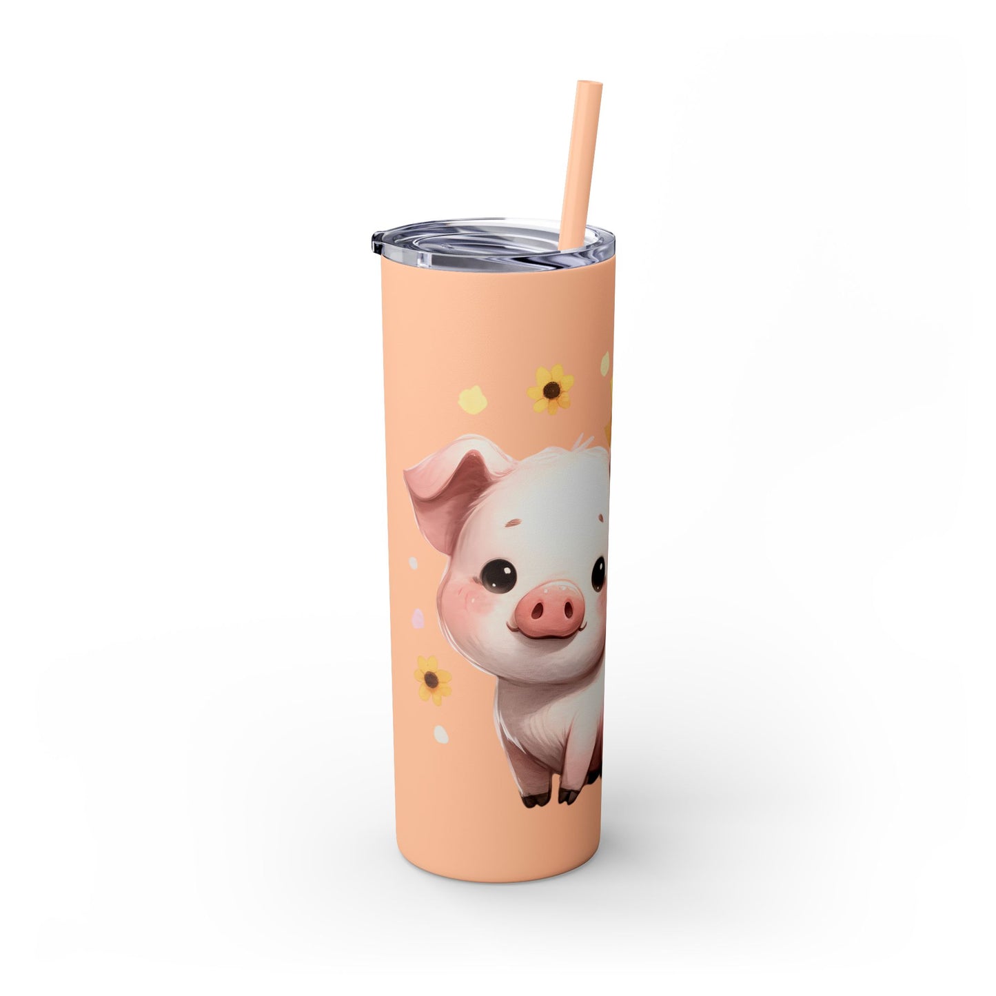 Cute Piggy Skinny Tumbler with Straw, Pig Tumbler, Sunflower Cup, Farmhouse Decor, Gift for Animal Lovers, Fun Drinkware