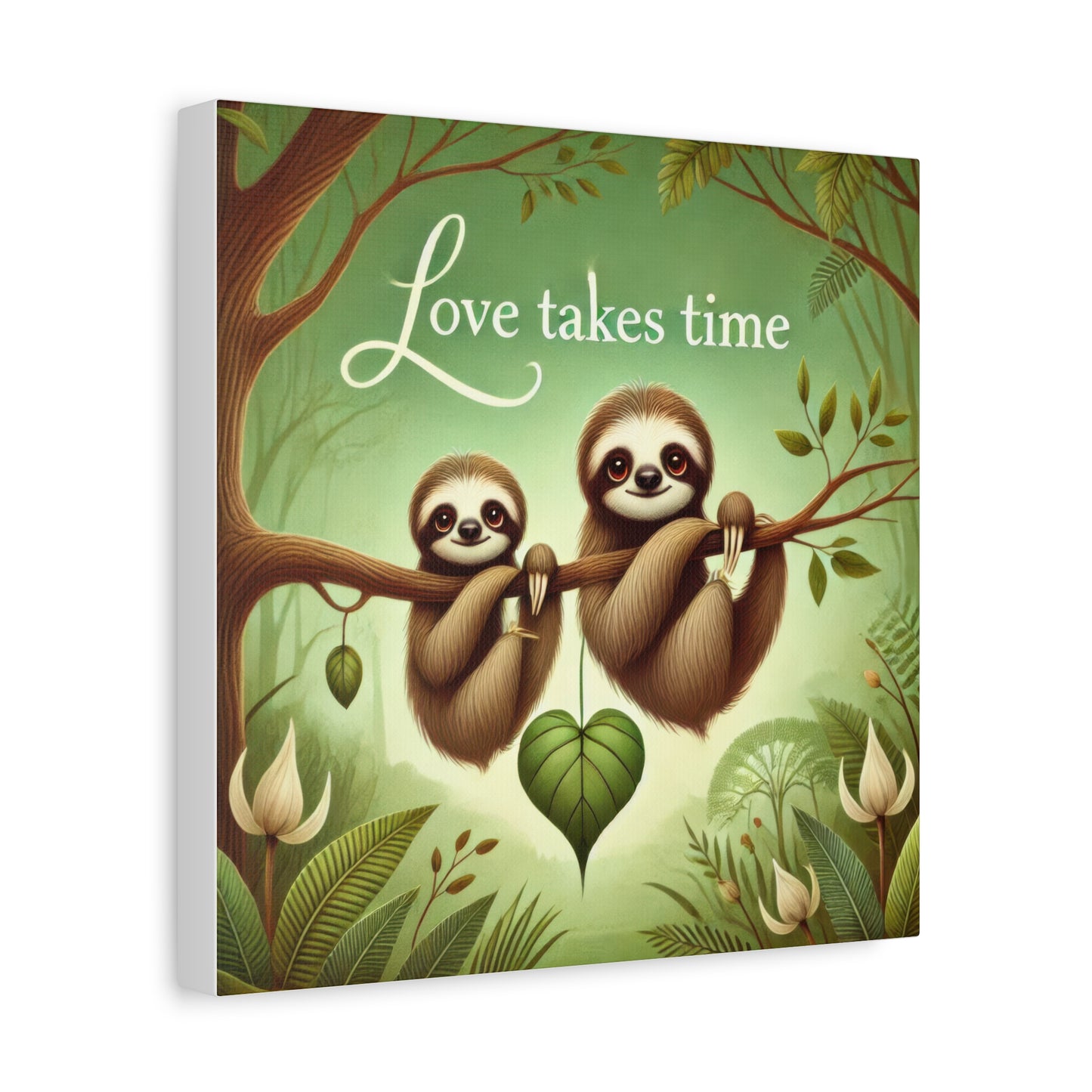 Sloth Love Canvas Wall Art, Cute Nursery Decor, Animal Illustration, Gift for Sloth Lovers, Children's Room, Love Takes Time Quote