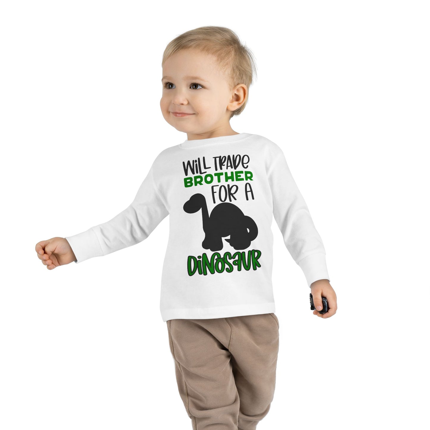 Dinosaur-Themed Toddler Long Sleeve Tee - 'Will Trade Brother for a Dinosaur', Cute Kids' Apparel, Birthday Gift, Toddler Fashion, [...]