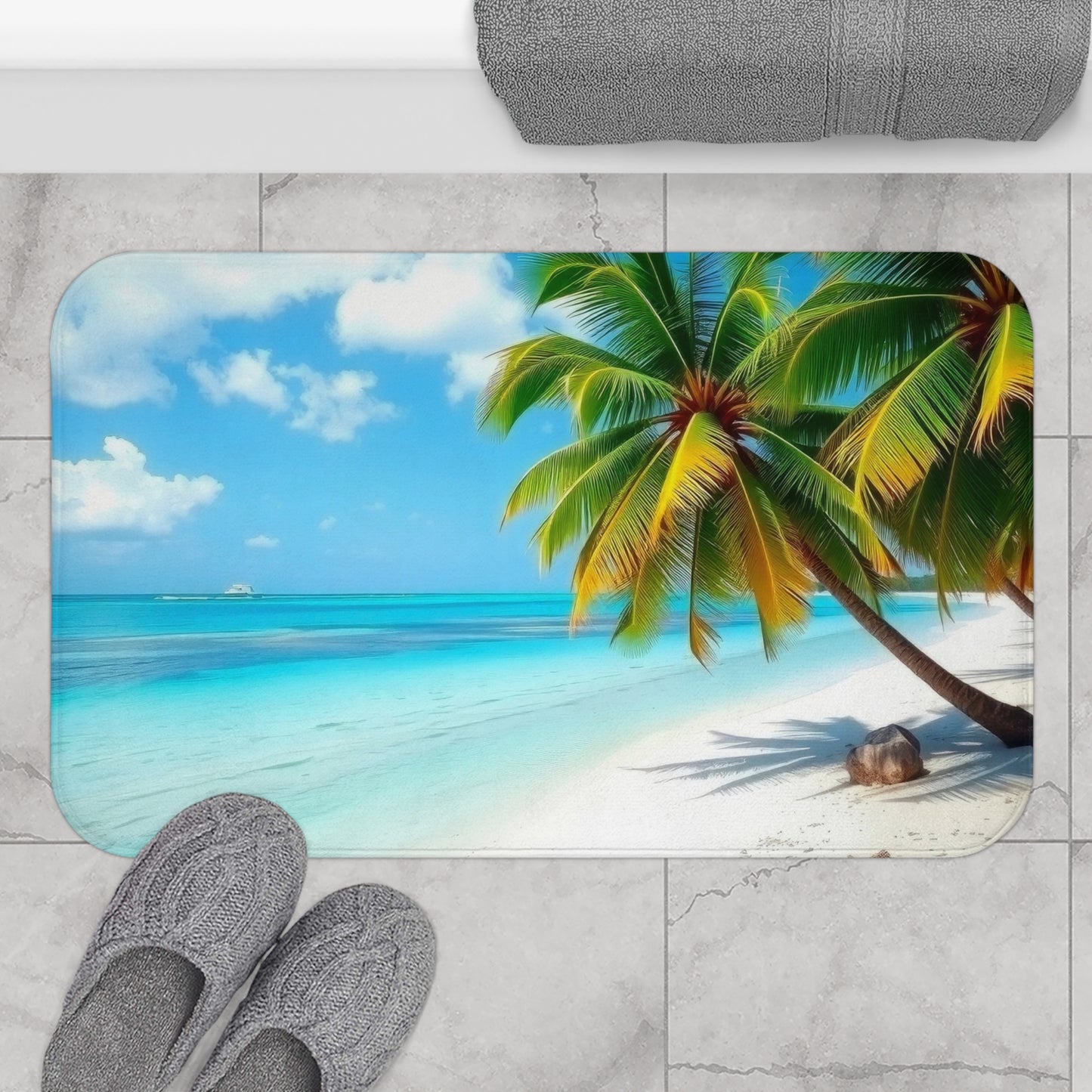 Tropical Beach Bath Mat, Relaxing Beach Decor, Nautical Bathroom Accessory, Summertime Vibes, Gift for Ocean Lovers