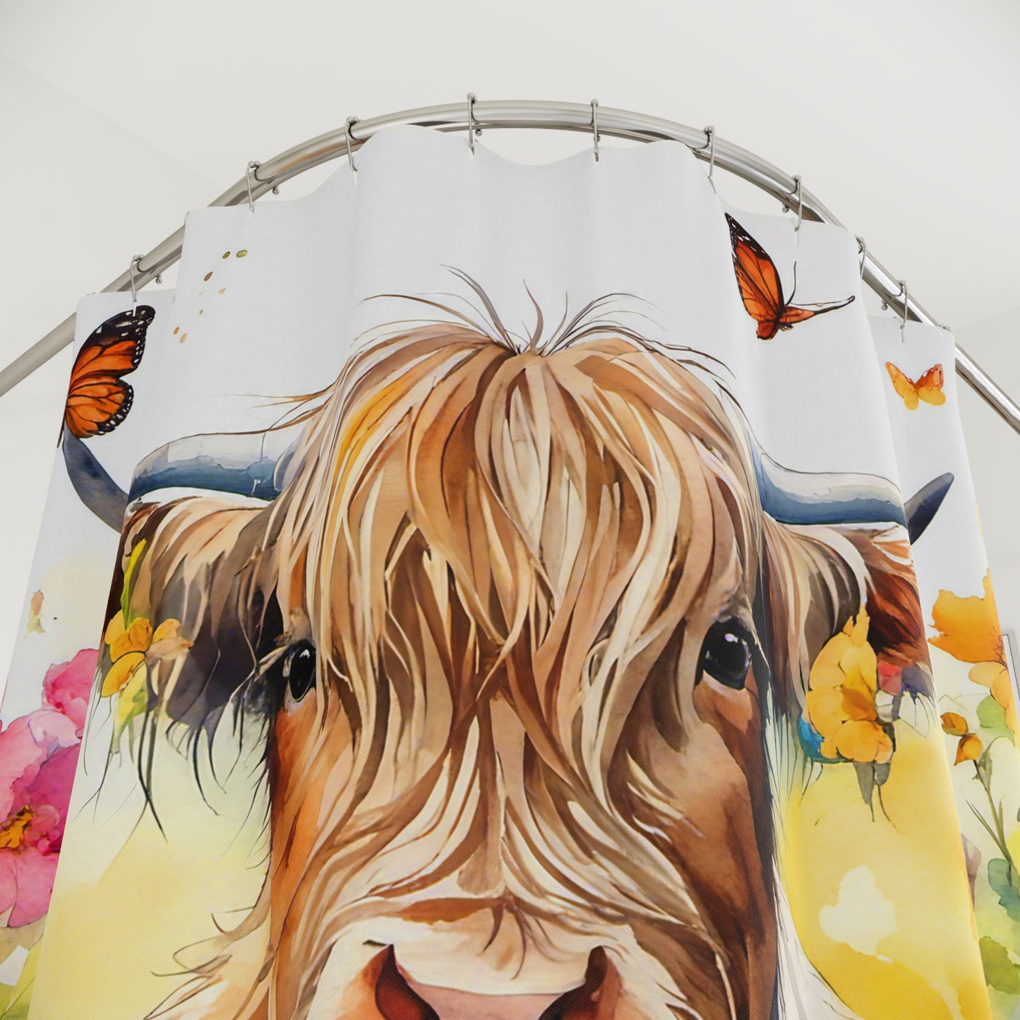 Rustic Floral Cow Shower Curtain, Farmhouse Bathroom Decor, Country Style, Boho Chic, Nature-Inspired Home Accessories, Unique Gift Idea