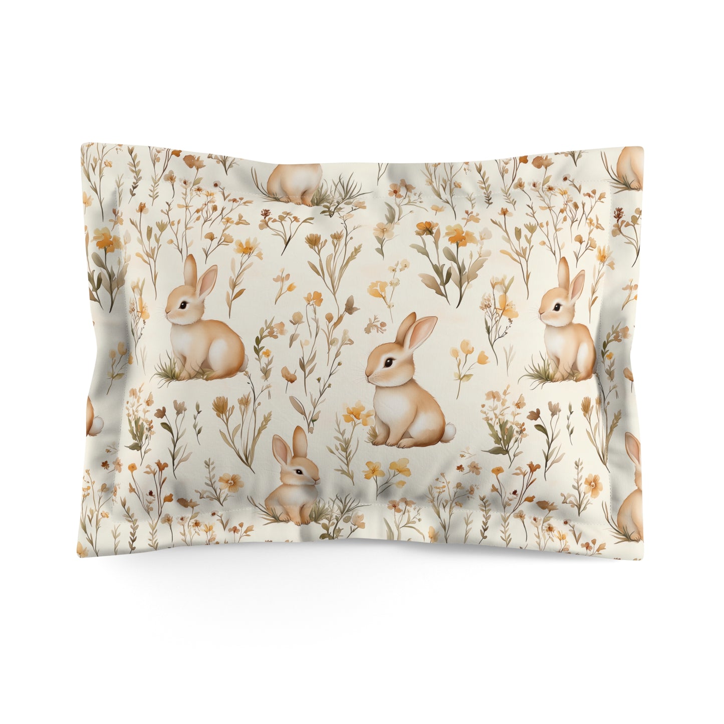 Bunny Floral Microfiber Pillow Sham, Cute Bedroom Decor, Rabbit Print Sham, Easter Gift, Cozy Home Accent, Kid's Room Bedding