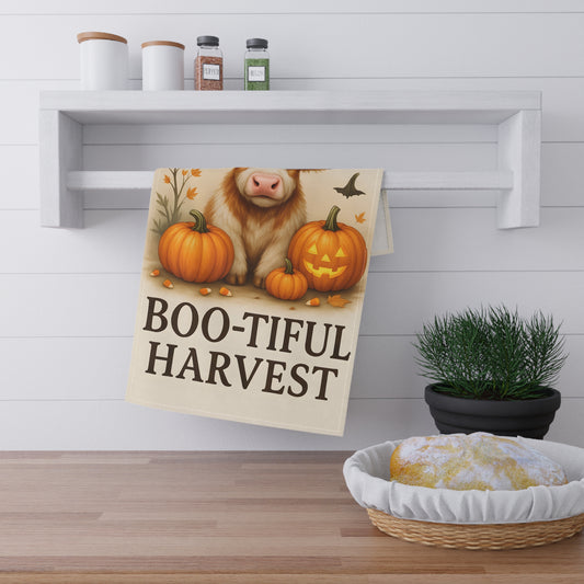 Autumn Farmhouse Tea Towels, Fall Kitchen Decor, Pumpkin & Cow Design, Rustic Home Gift, Halloween Kitchen Accessories