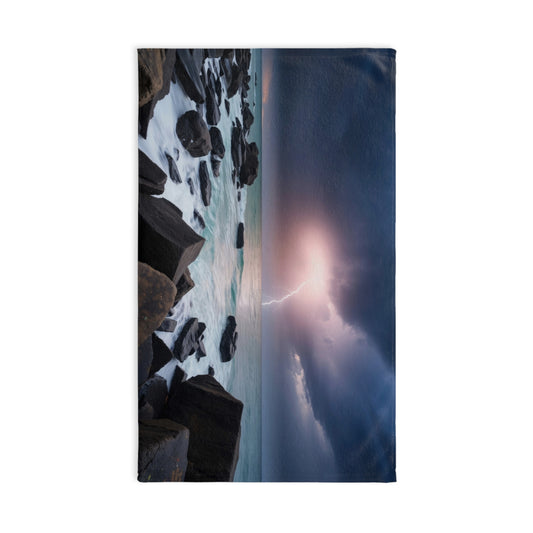 Lightning Storm Hand Towel, Coastal Decor Towel, Kitchen Towel, Bathroom Accessory, Gift for Nature Lovers