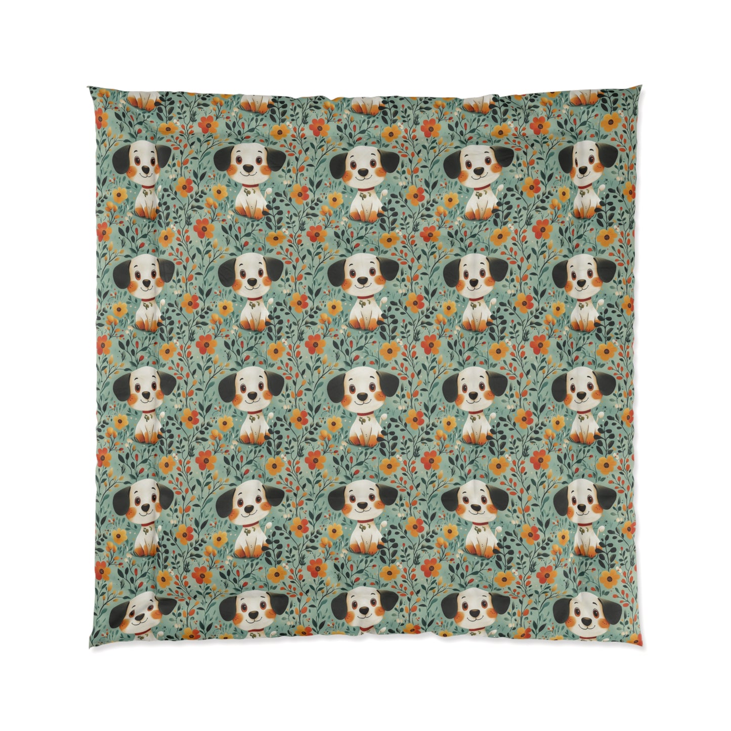 Cozy Dog-Themed Comforter | Cute Puppy Bedding for Pet Lovers, Floral Pattern Blanket, Unique Housewarming Gift, Kids Bedroom Decor