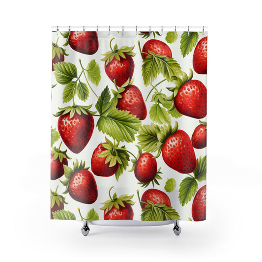 Strawberry Shower Curtain - Farmhouse Decor, Bathroom Accessory, Summer Vibes, Gifts for Her, Kitchen and Bath