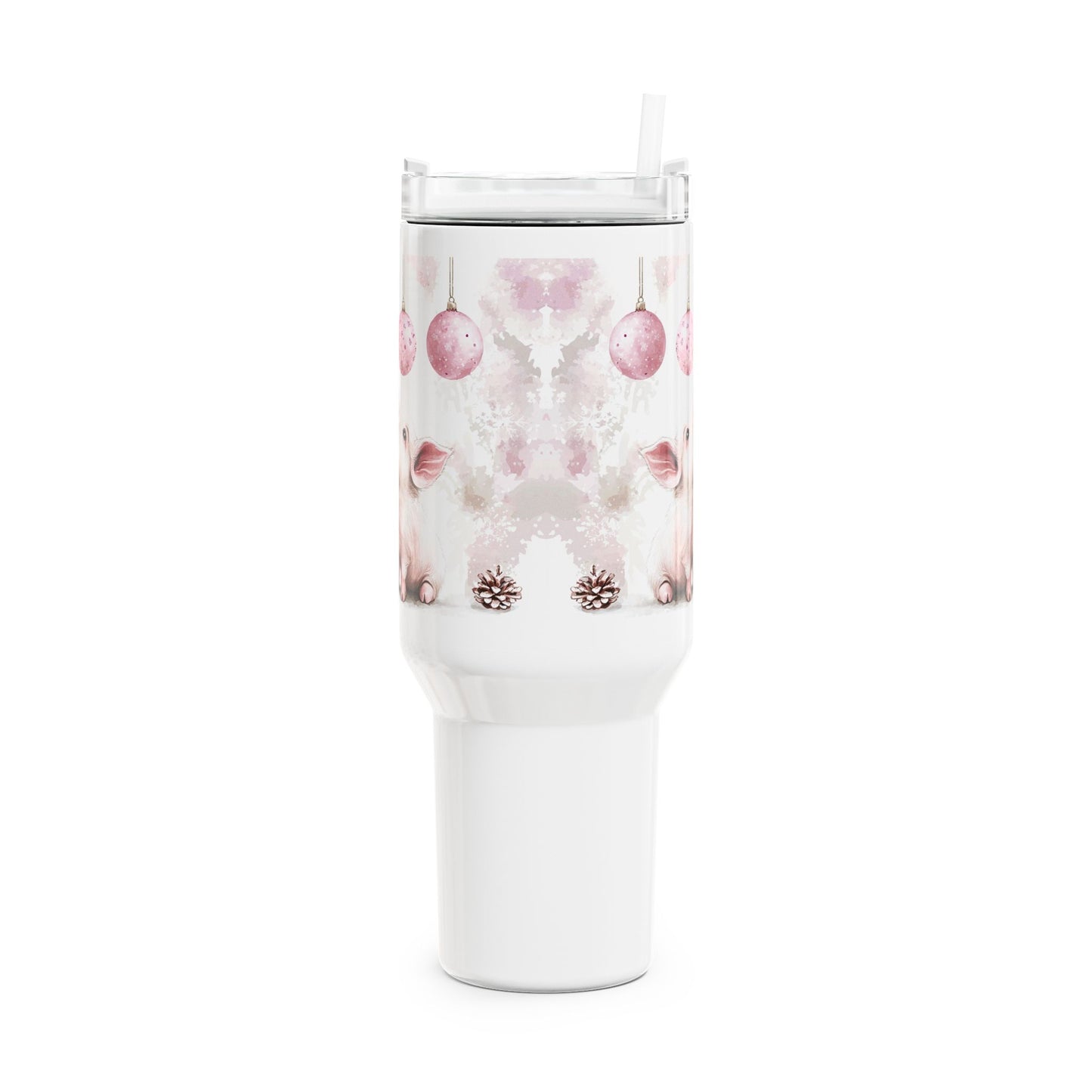 Cute Pig Holiday Tumbler, 40oz Insulated Drinkware for Parties, Christmas, Gift for Animal Lovers, Reusable Travel Cup