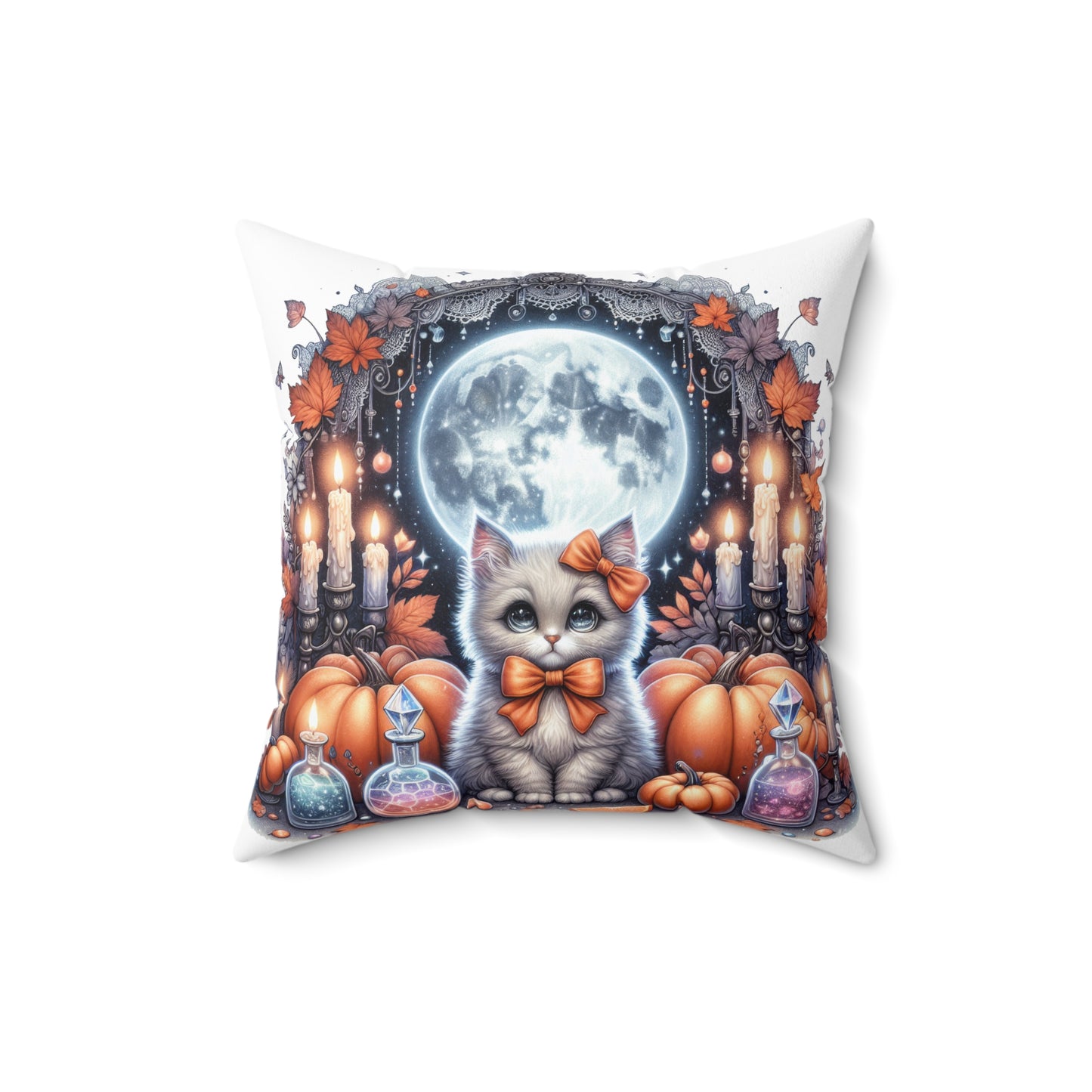 Halloween Cat Square Pillow, Cozy Decor for Fall, Cat Lovers Gift, Cute Halloween Decor, Pumpkin Pillow