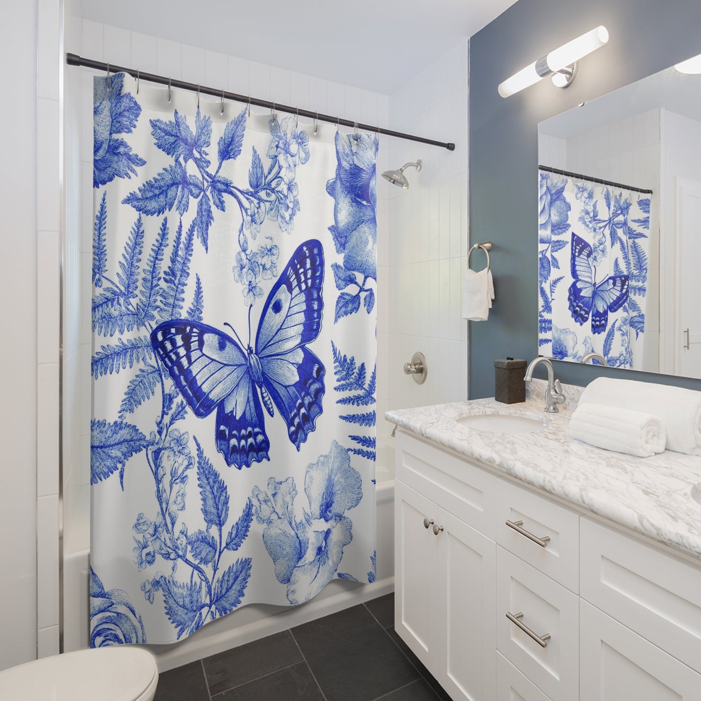 Blue Butterfly Floral Shower Curtain, Nature-Inspired Bathroom Decor, Elegant Home Accessories, Perfect for Spring Decor, Gift for [...]