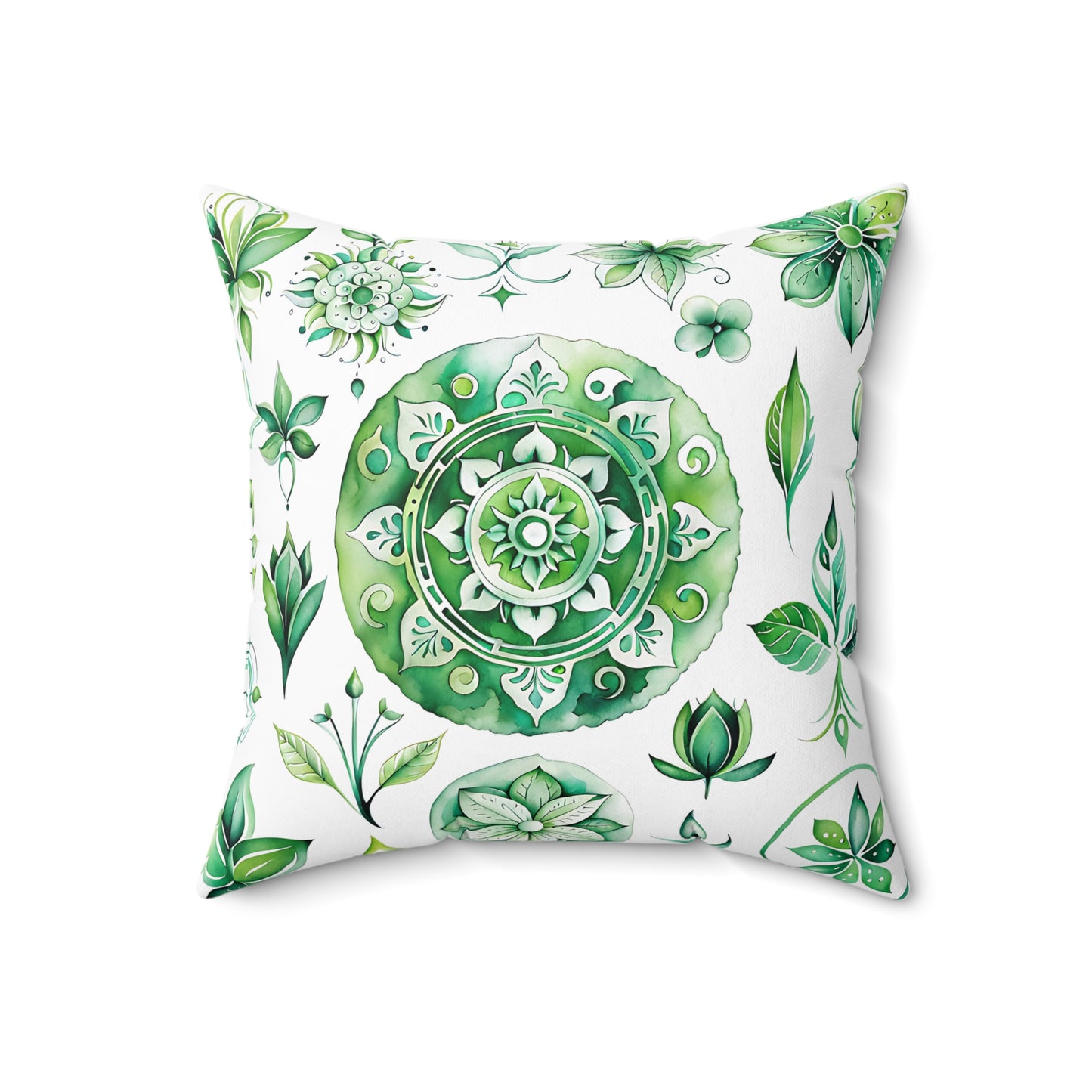 Botanical Green Mandala Pillow, Cozy Home Decor, Elegant Gift for Garden Lovers, Seasonal Refresh, Decorative Cushion