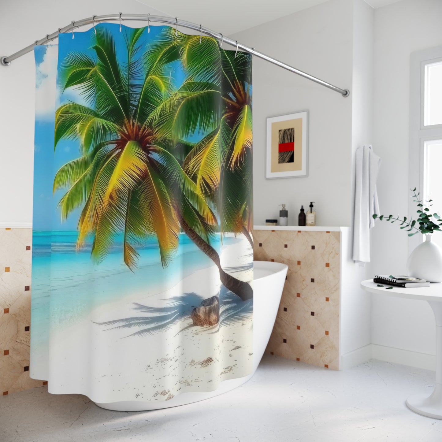 Tropical Paradise Shower Curtain, Beach Decor, Bathroom Accessory, Coastal Vibes, Summer Theme, Home Decor