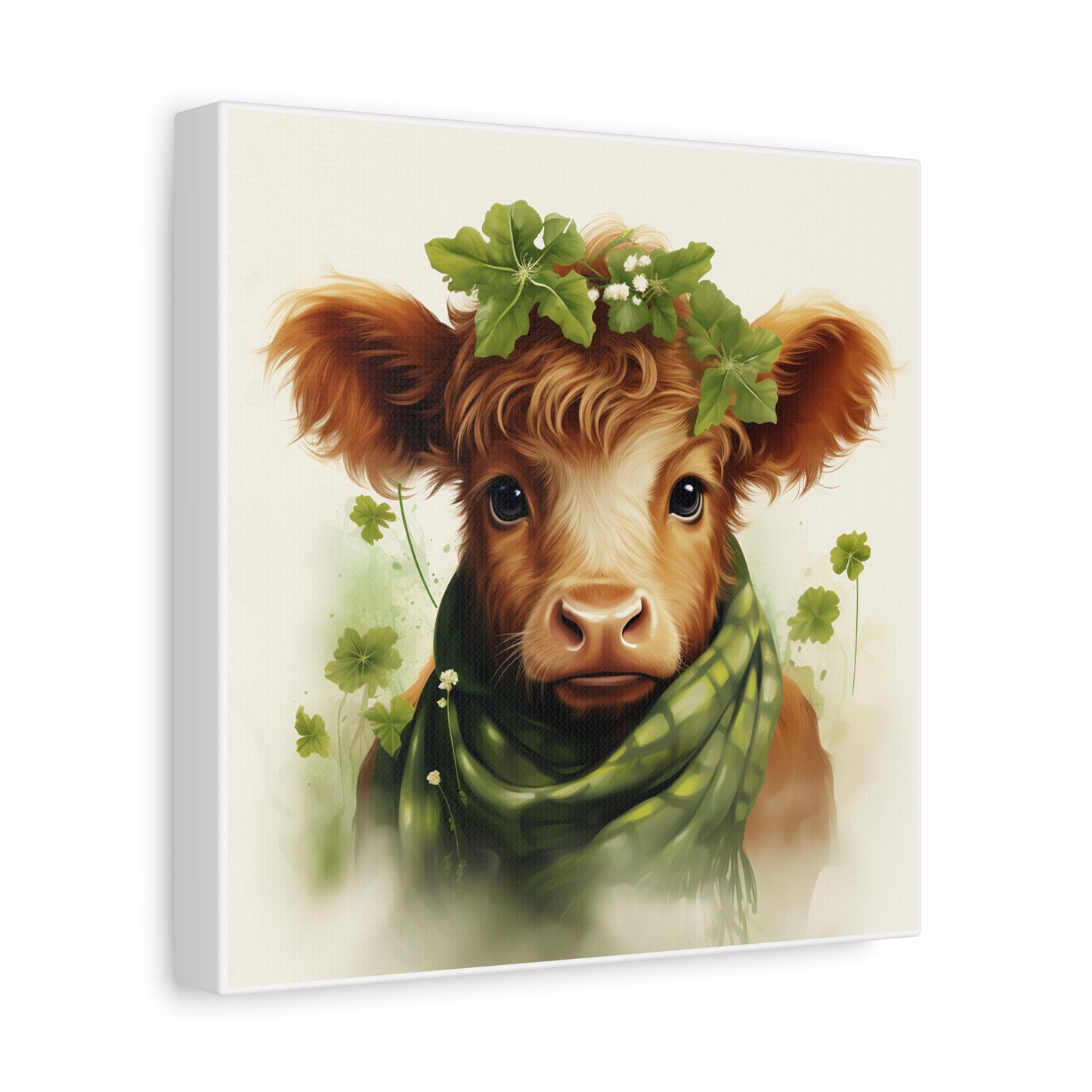 Charming Cow Canvas Print, Farmhouse Decor, Animal Art, Country Home, St. Patrick's Day, Gift for Cow Lovers, Green Clover