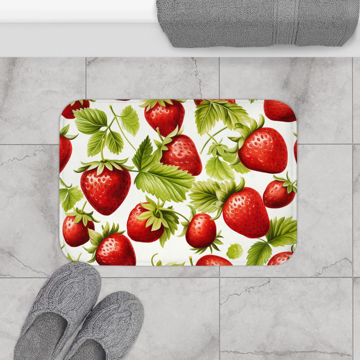 Strawberry Bath Mat - Fresh Fruit Decor, Non-Slip Bathroom Rug, Summer Vibes, Kitchen Mat, Gift for Gardeners